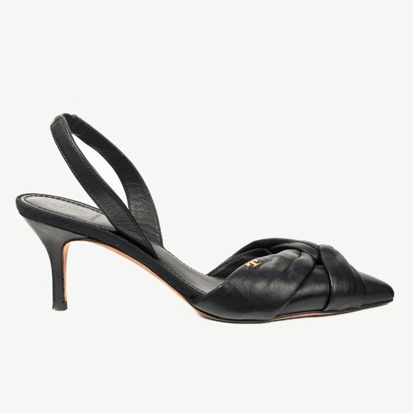 Tory Burch Black Leather Knotted Pointed-Toe Slingback Pumps - Picture 1 of 9